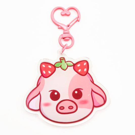 Kawaii Strawberry Cow Keychain