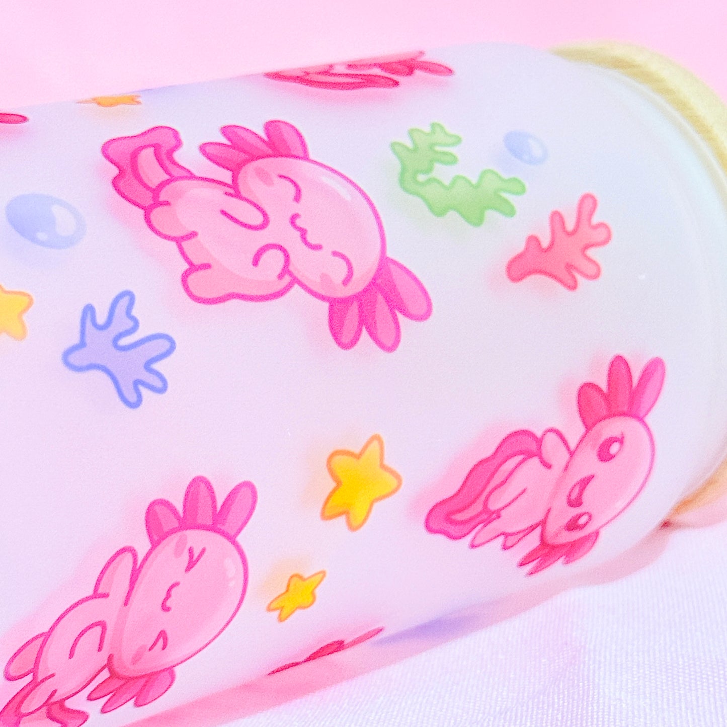 Kawaii Axolotl Glass Cup