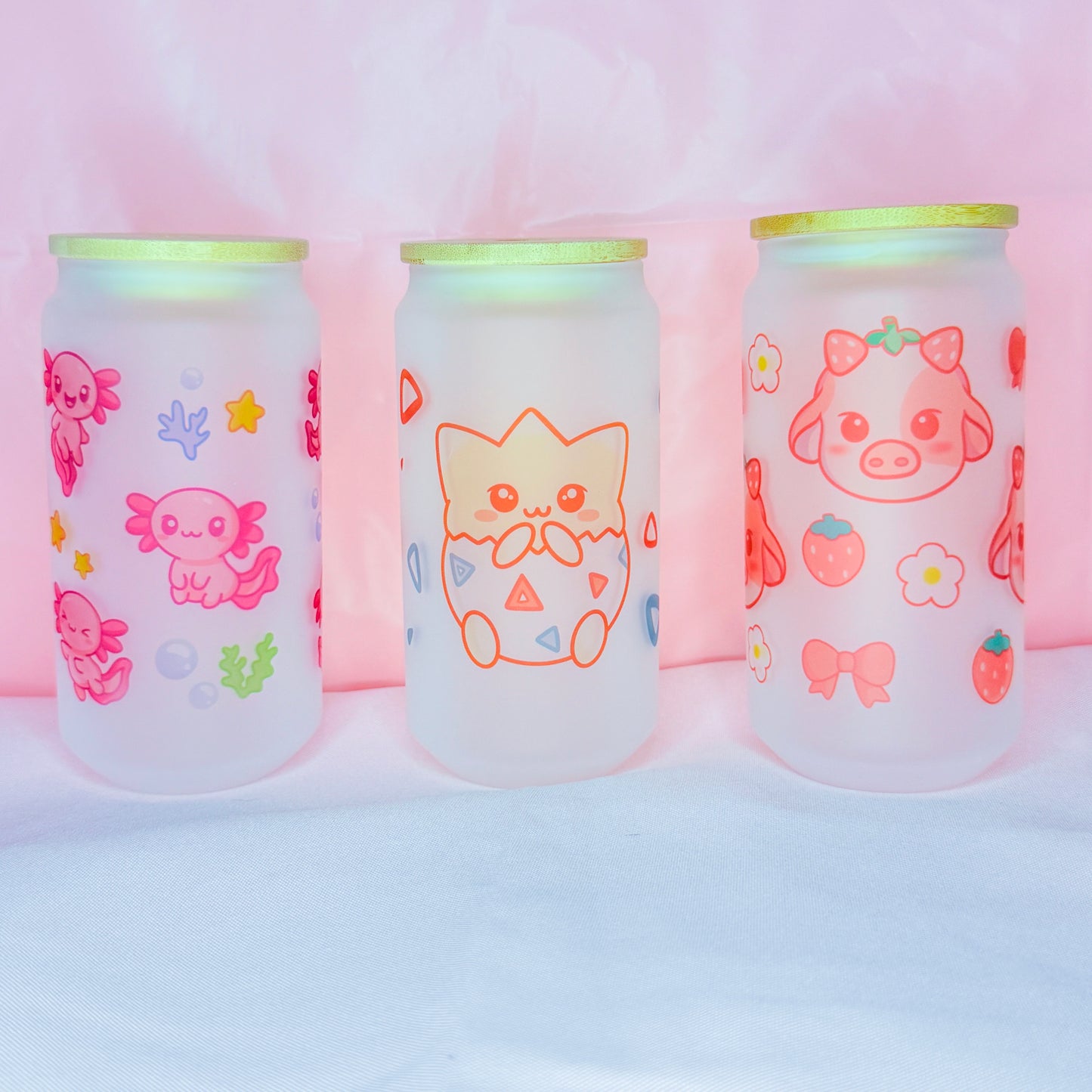 Kawaii Axolotl Glass Cup