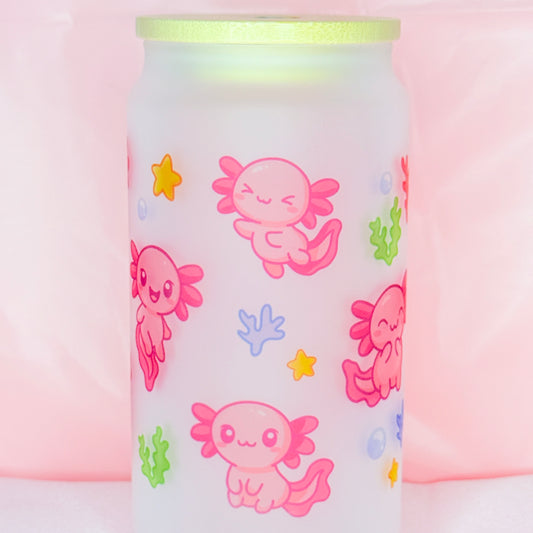 Kawaii Axolotl Glass Cup