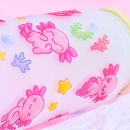 Kawaii Axolotl Glass Cup